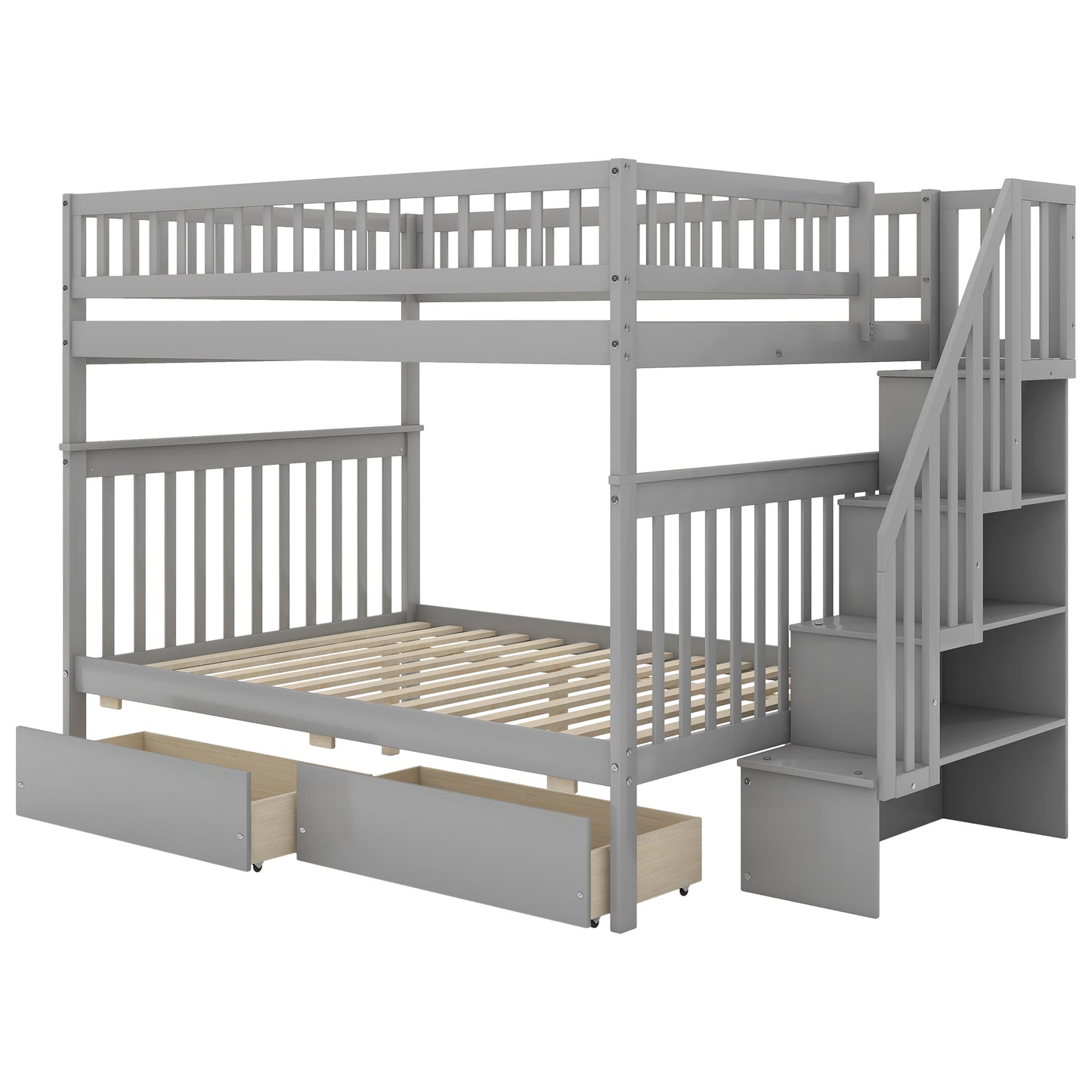 Gray Full over Full Bunk Bed with Storage Drawers and Ample Space