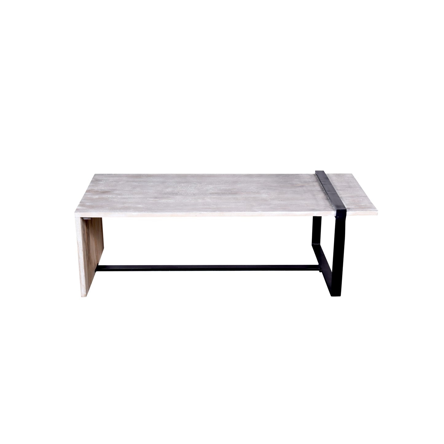 Farmhouse Coffee Table with Wooden Top and Geometric Metal Frame, Gray/Black Dual Tone