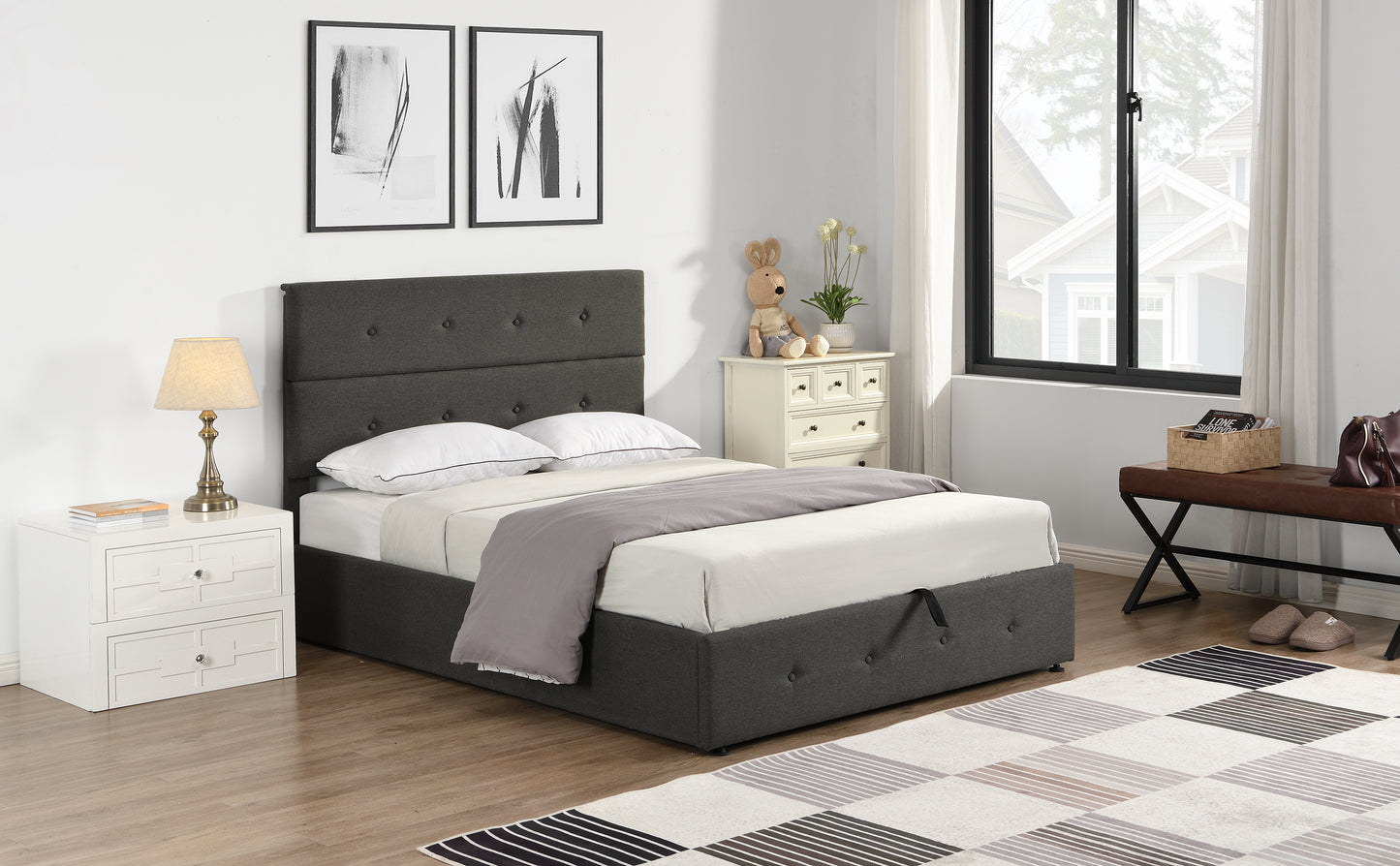 Upholstered Platform Bed with Underneath Storage,Full Size,Gray