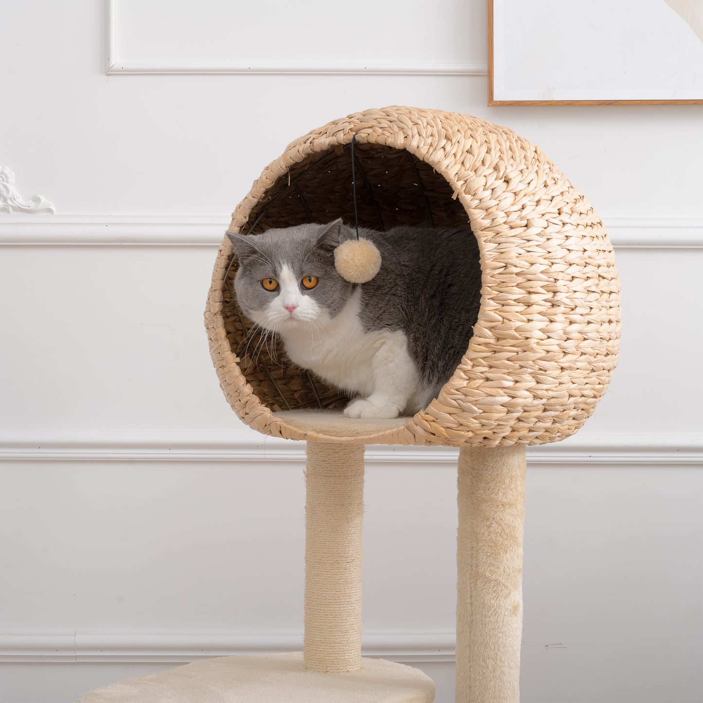 Cat Tree, 59-Inch Cat Tower for Indoor Cats, Plush Multi-Level Cat Condo with 2 Perches, 2 Caves, Cozy Basket and Scratching Board, Beige