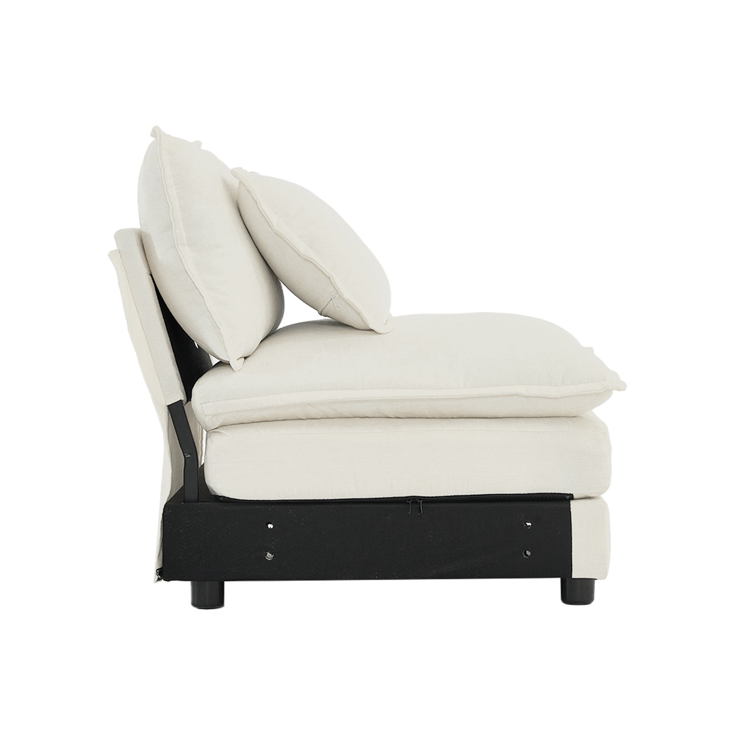 Armless Deep Seat 2 Seater Chenille Fabric Sofa to Combine With Alternative Arms and Single Armless Sofa , White Chenille