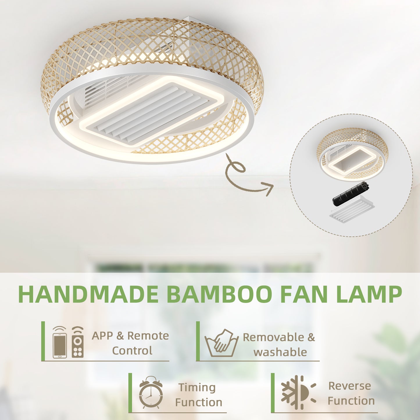 Bladeless Ceiling Fan with Remote-Controlled Dimmable LED Lights