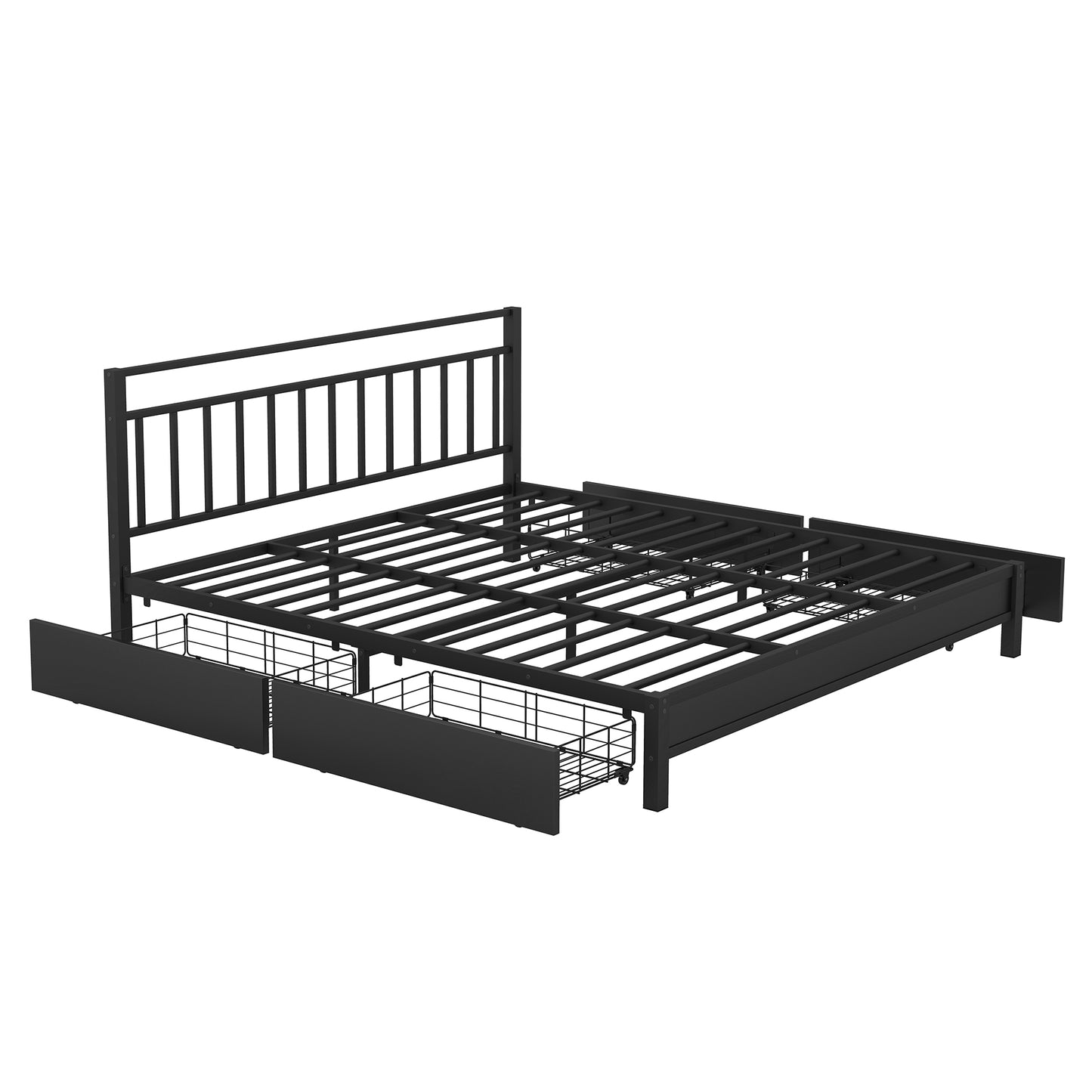 King Size Storage Platform Bed with 4 Drawers, Black