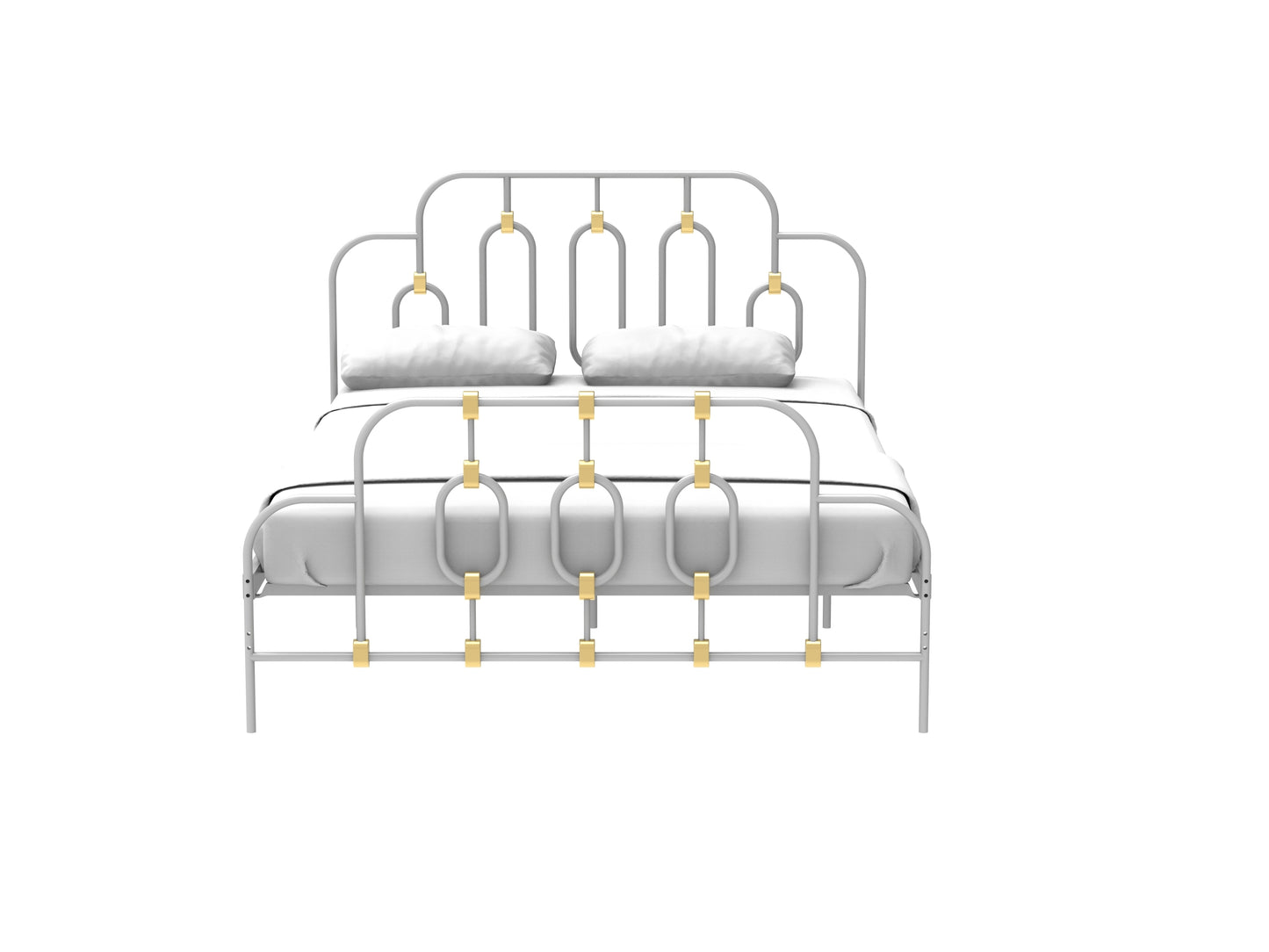 Ola Metal Bed, White with Gold Details, Full