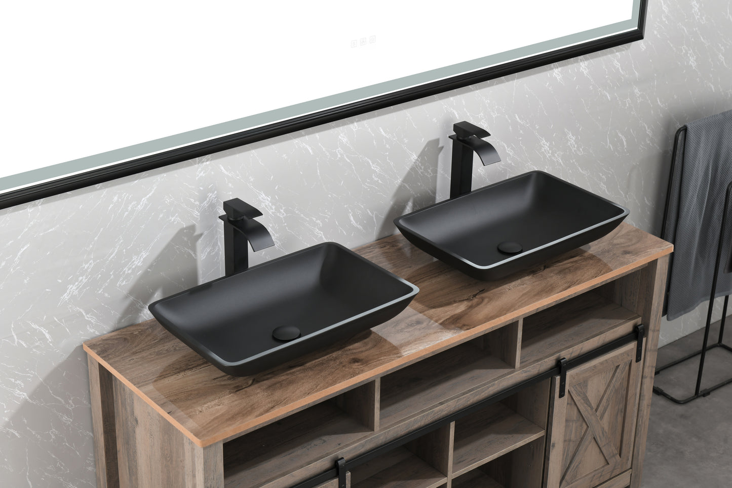 Elegant Matte Black Glass Bathroom Sink Set with Faucet and Drain