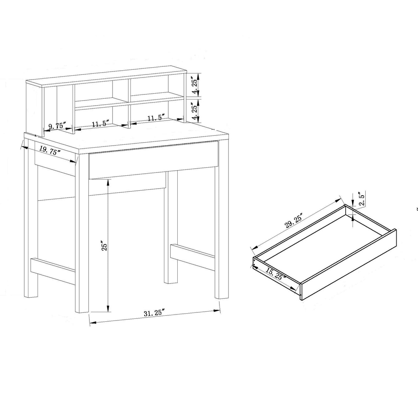 White Weathered Desk with Storage Hutch