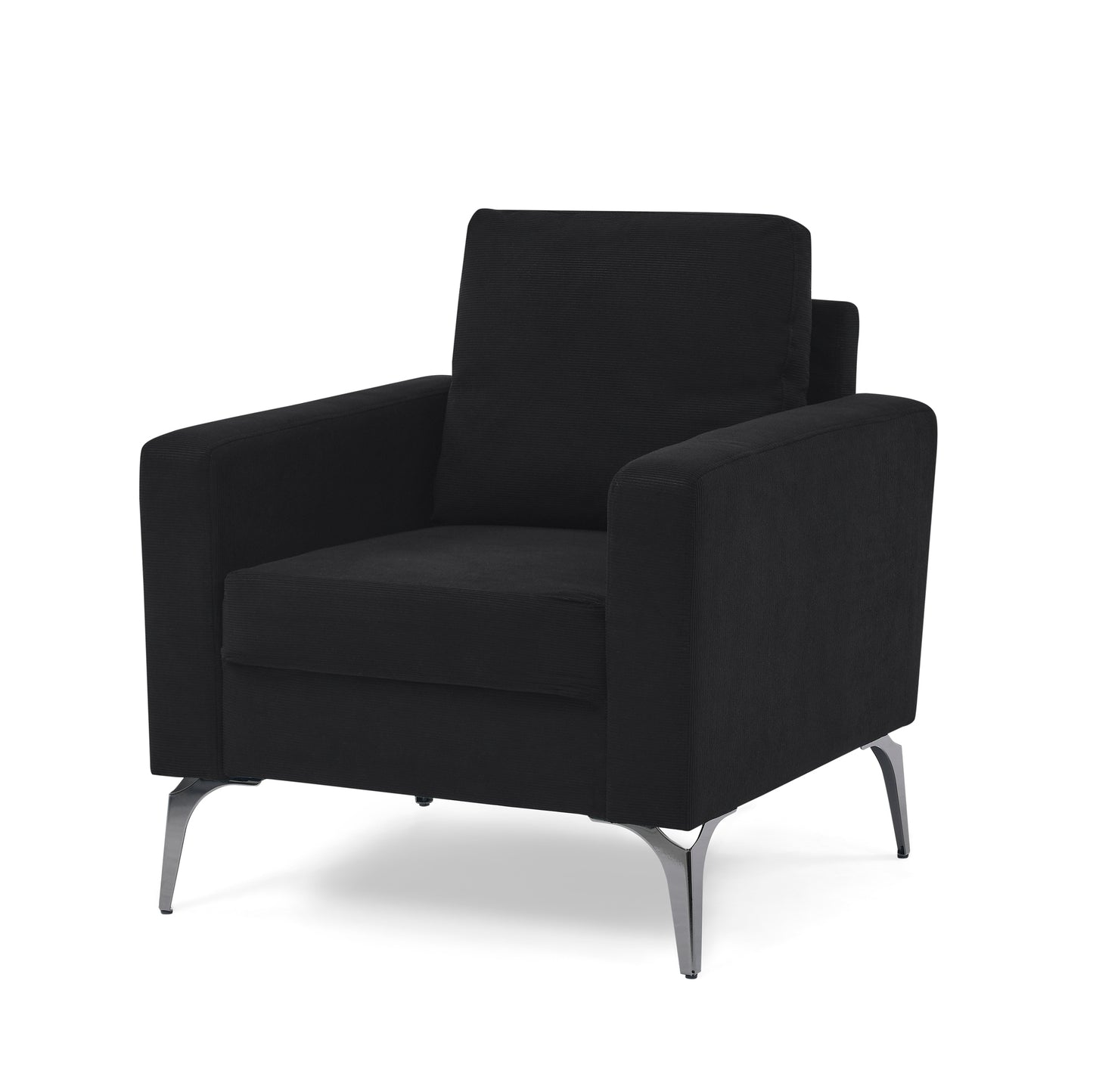 Sofa Chair,with Square Arms and Tight Back  ,Corduroy Black