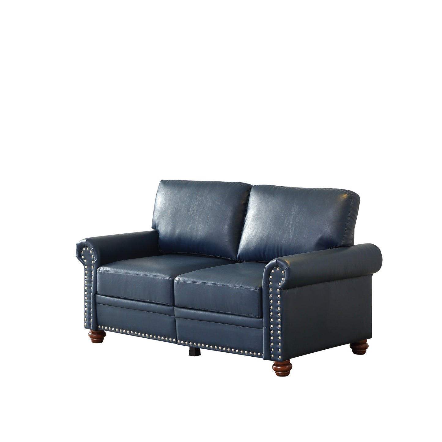 Living Room Sofa Loveseat Chair Navy Blue Faux Leather