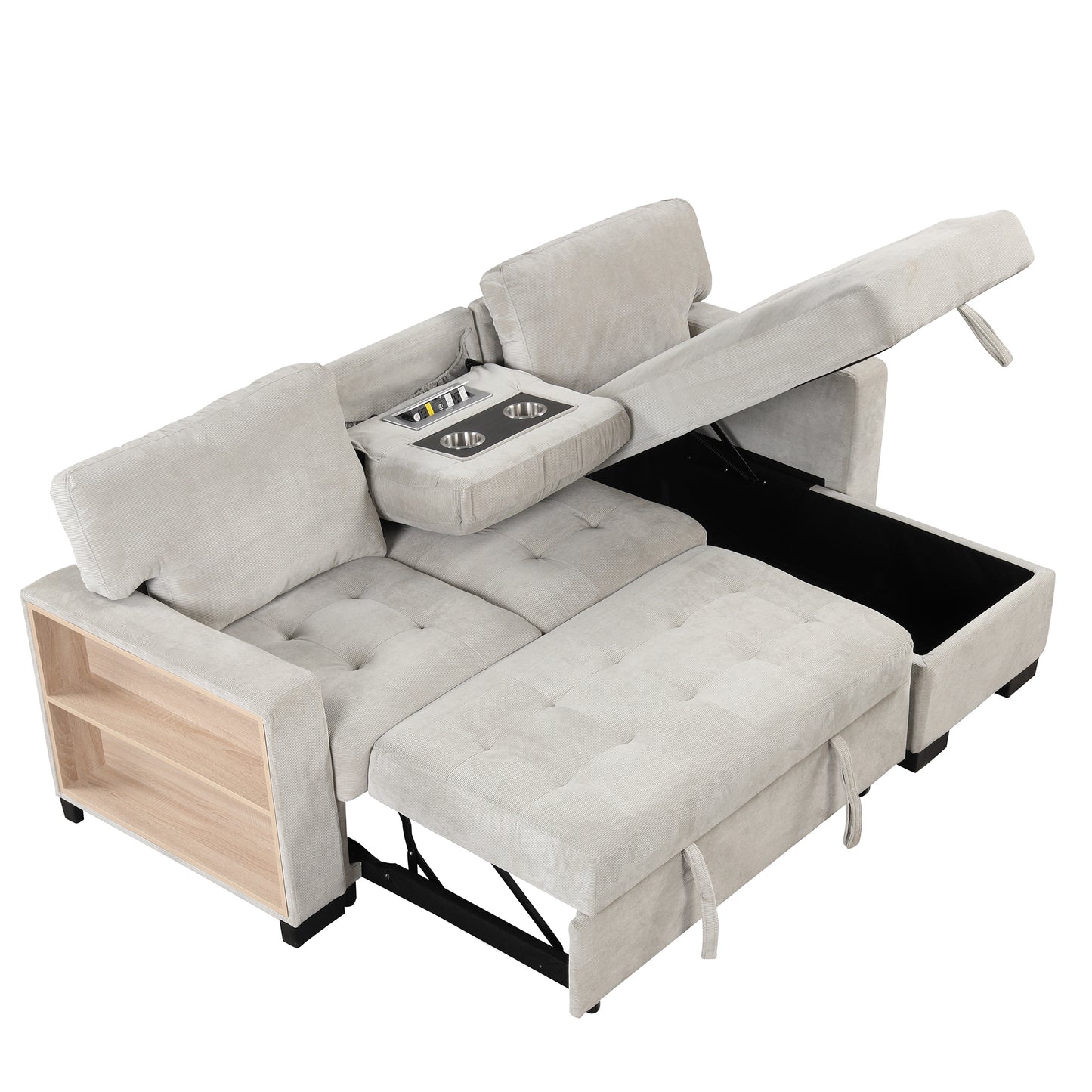 Elegant Light Gray Sectional Sofa with Versatile Storage and USB Charging