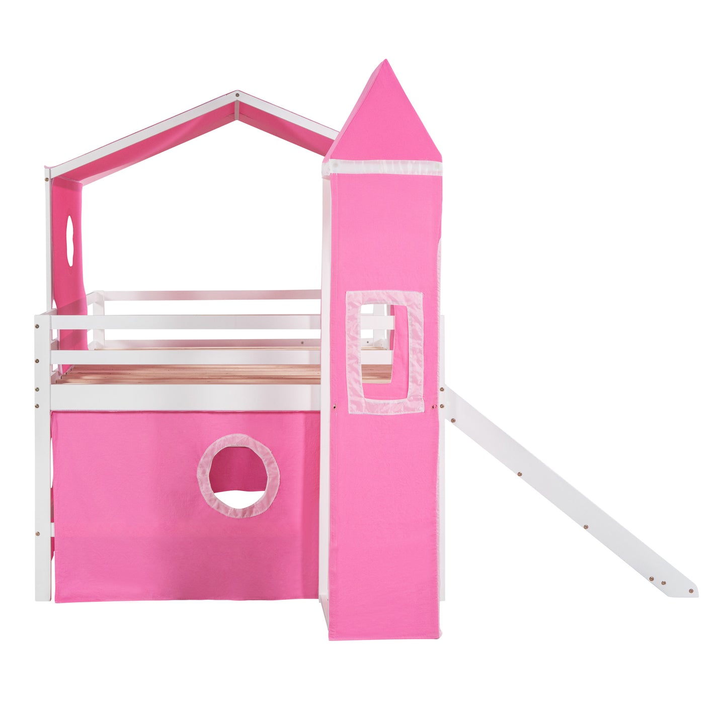 Pink Castle Loft Bed with Slide Tower