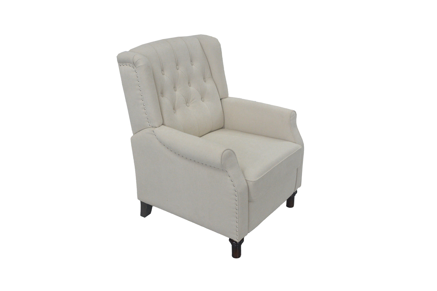 Beige Fabric Recliner Armchair with Adjustable Back and Padded Cushion