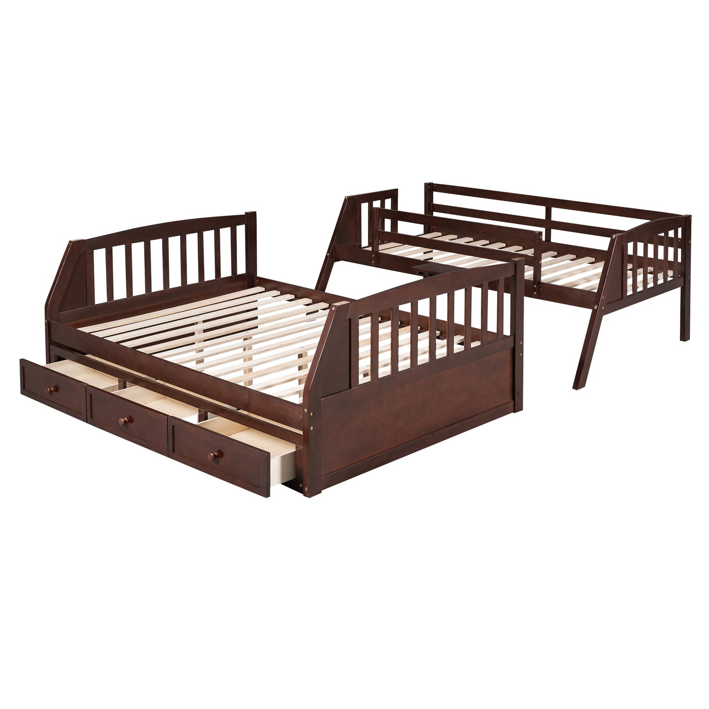 Espresso Twin-Over-Full Bunk Bed with Storage Stairs and Drawers - Versatile Family Sleeping Solution