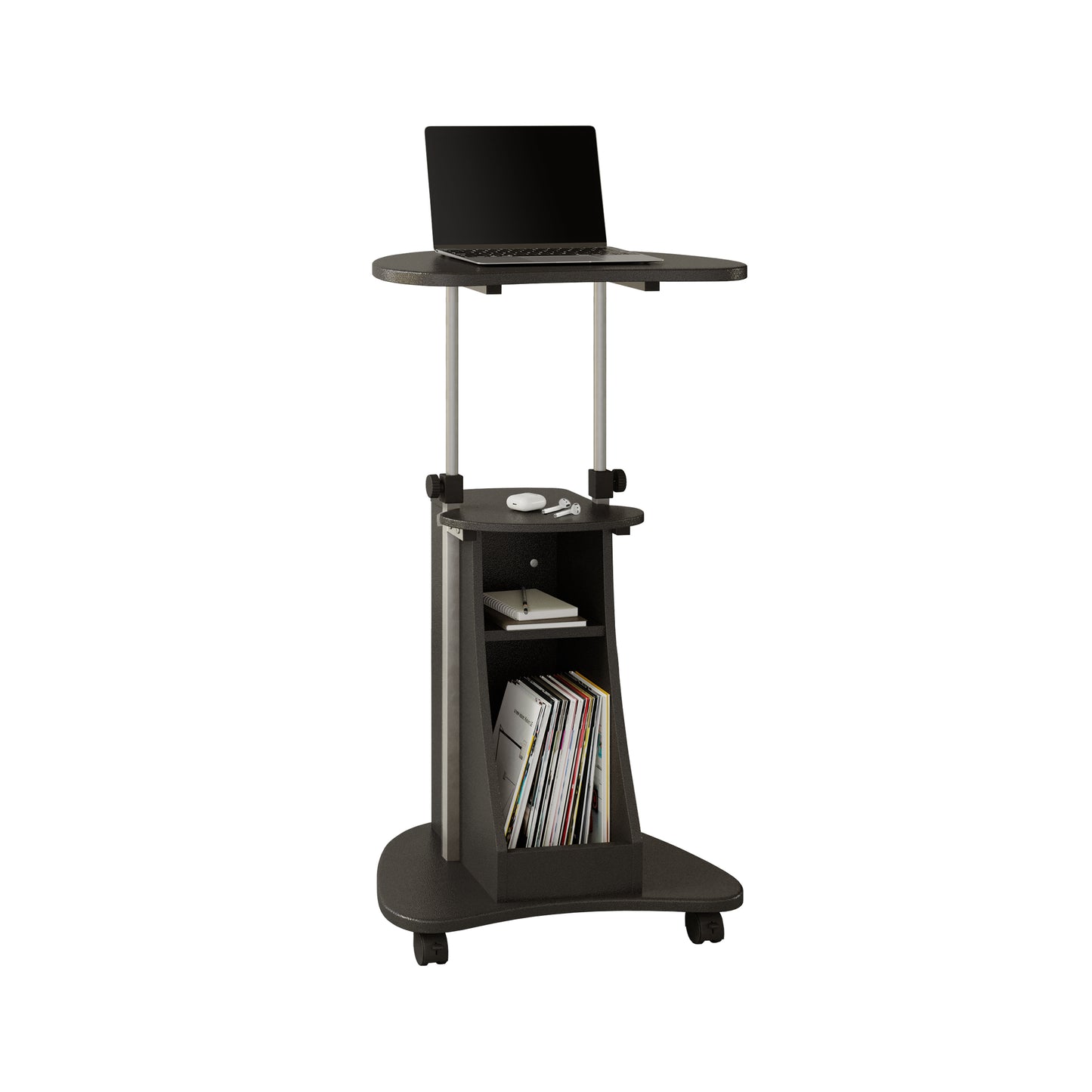 Height-Adjustable Rolling Laptop Cart with Storage in Graphite