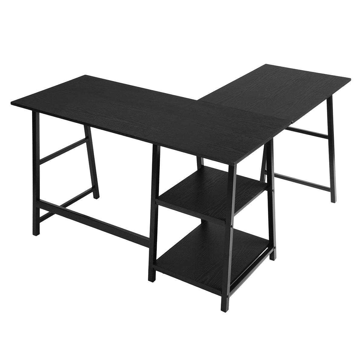 Black L-Shaped Corner Desk with Open Shelves, 43.5W X 27.6 D