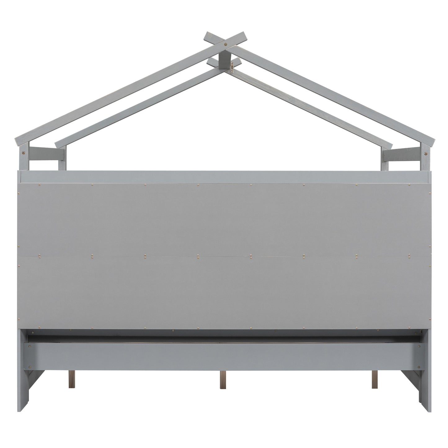 Full Size House Bed with Storage Shelves and 2 Drawers, Brushed Gray