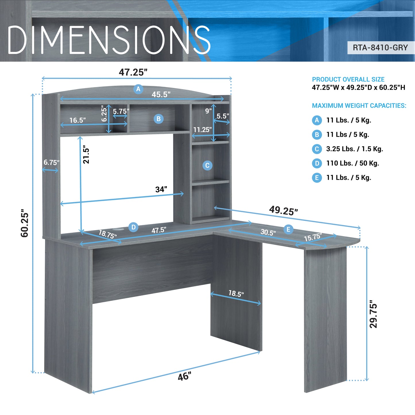 Modern Grey L-Shaped Desk with Hutch for Stylish Home Offices