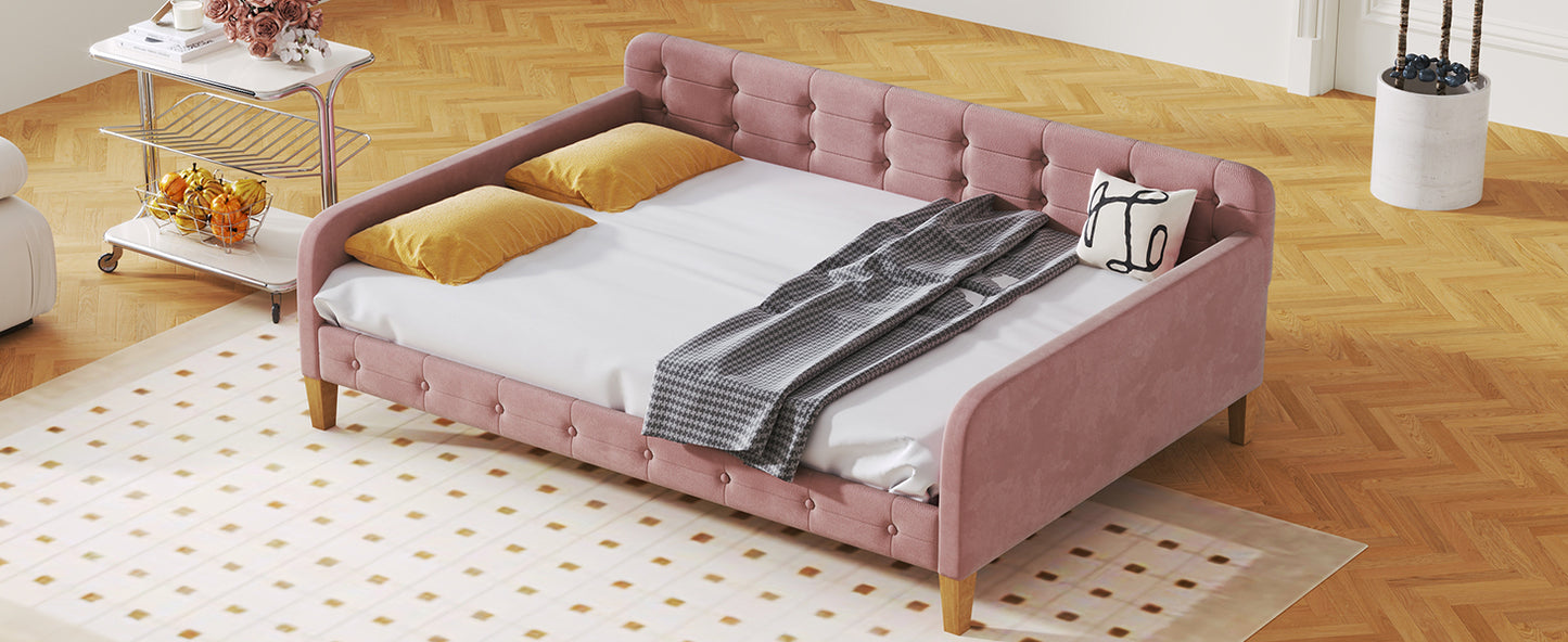 Full Size Upholstered Daybed with 4 Support Legs,Pink