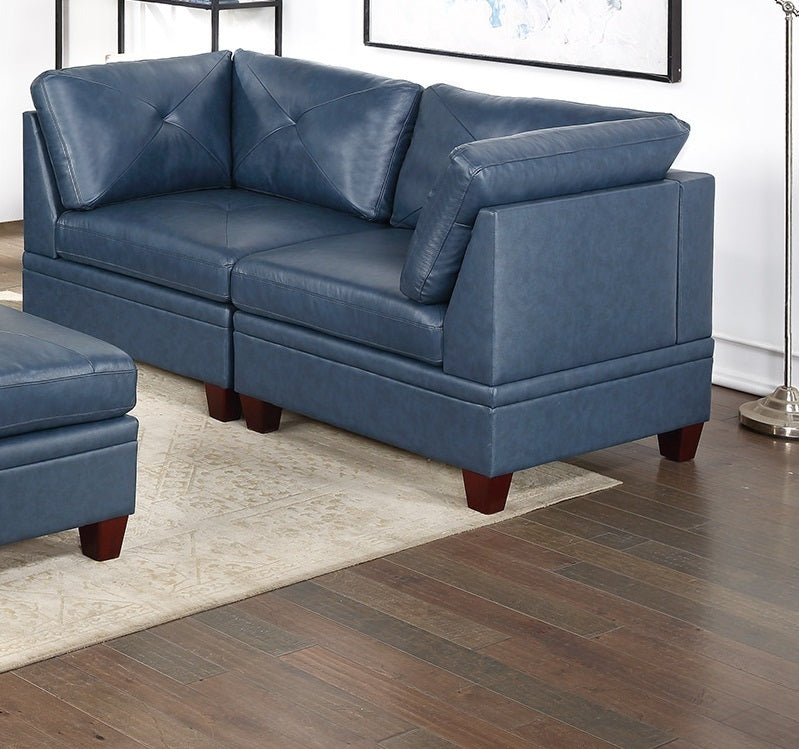 Sumptuous Ink Blue Genuine Leather 6pc Modular Sofa Set with Tufted Details