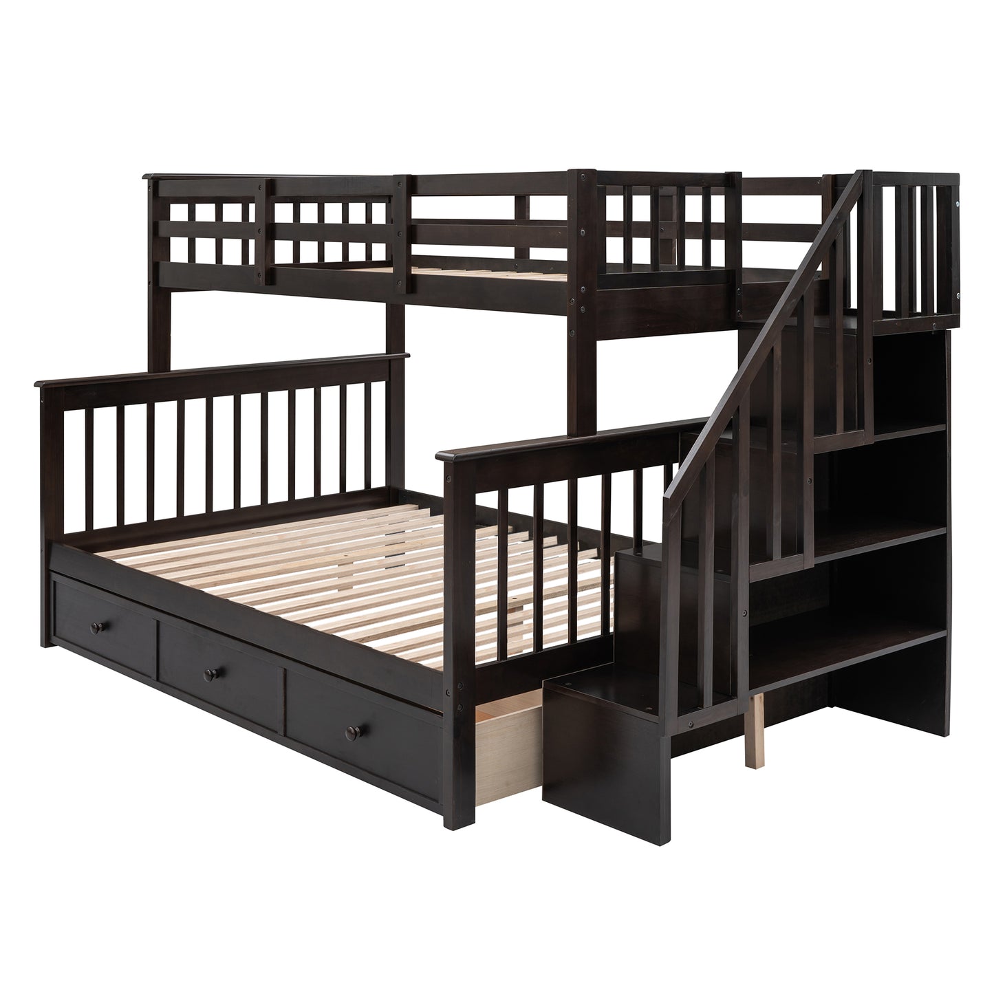 Stairway Twin-Over-Full Bunk Bed with Drawer and Storage in Espresso - Ultimate Sleeping Solution