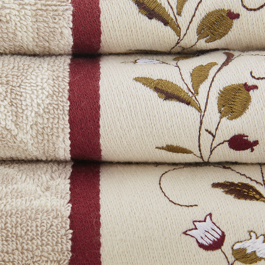 Embroidered Leaf Pattern 6-Piece Cotton Towel Bundle