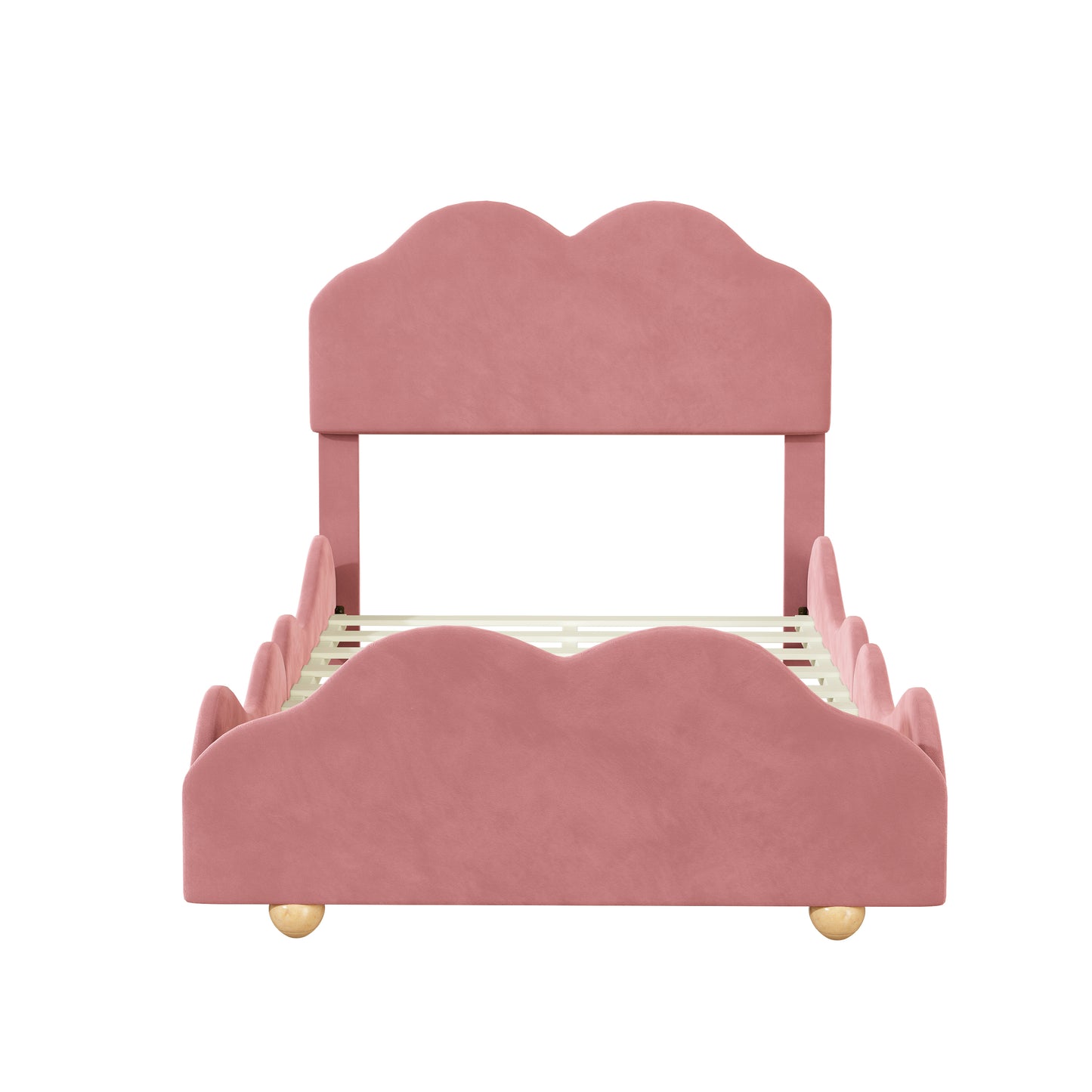 Twin Size Upholstered Platform Bed with Cloud Shaped bed board, Dark Pink