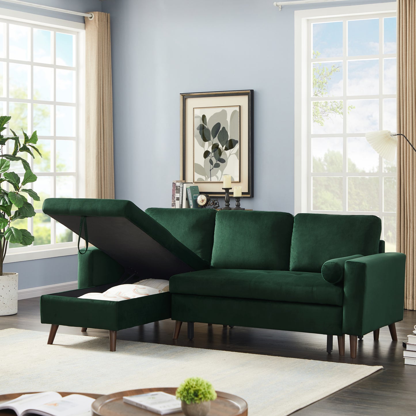 Corner Sleeper Sectional Sofa with Reversible Chaise and Storage