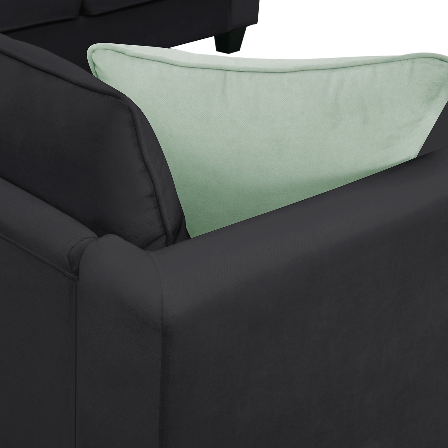 L-Shaped Black Sectional Couch Set with Ottoman and Pillows