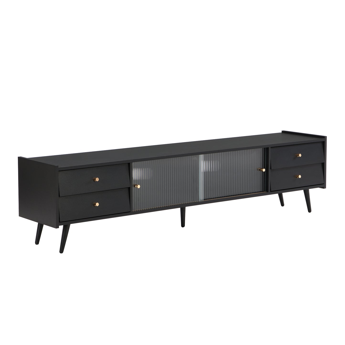 Contemporary Black TV Stand with Elegant Golden Accents