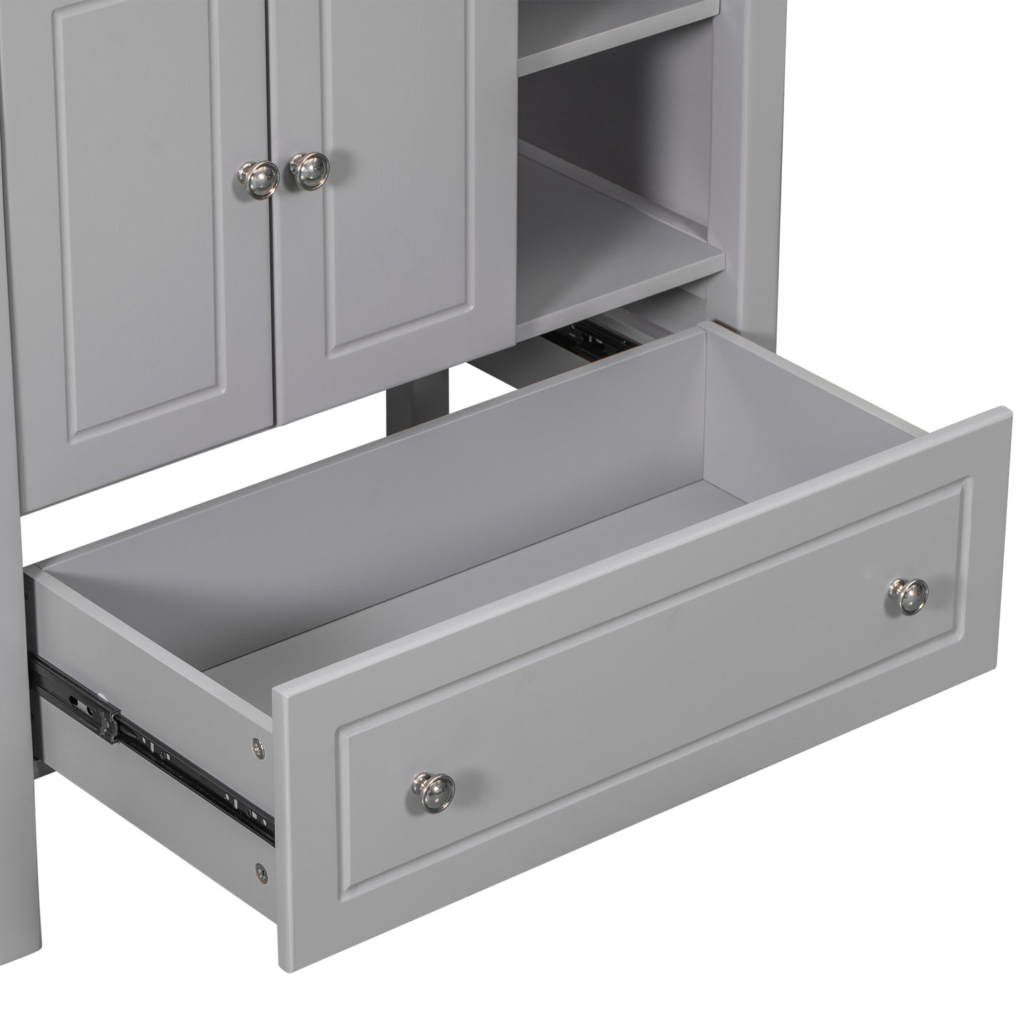 30" Bathroom Vanity with Sink, Bathroom Storage Cabinet with Doors and Drawers, Solid Wood Frame, Ceramic Sink, Grey