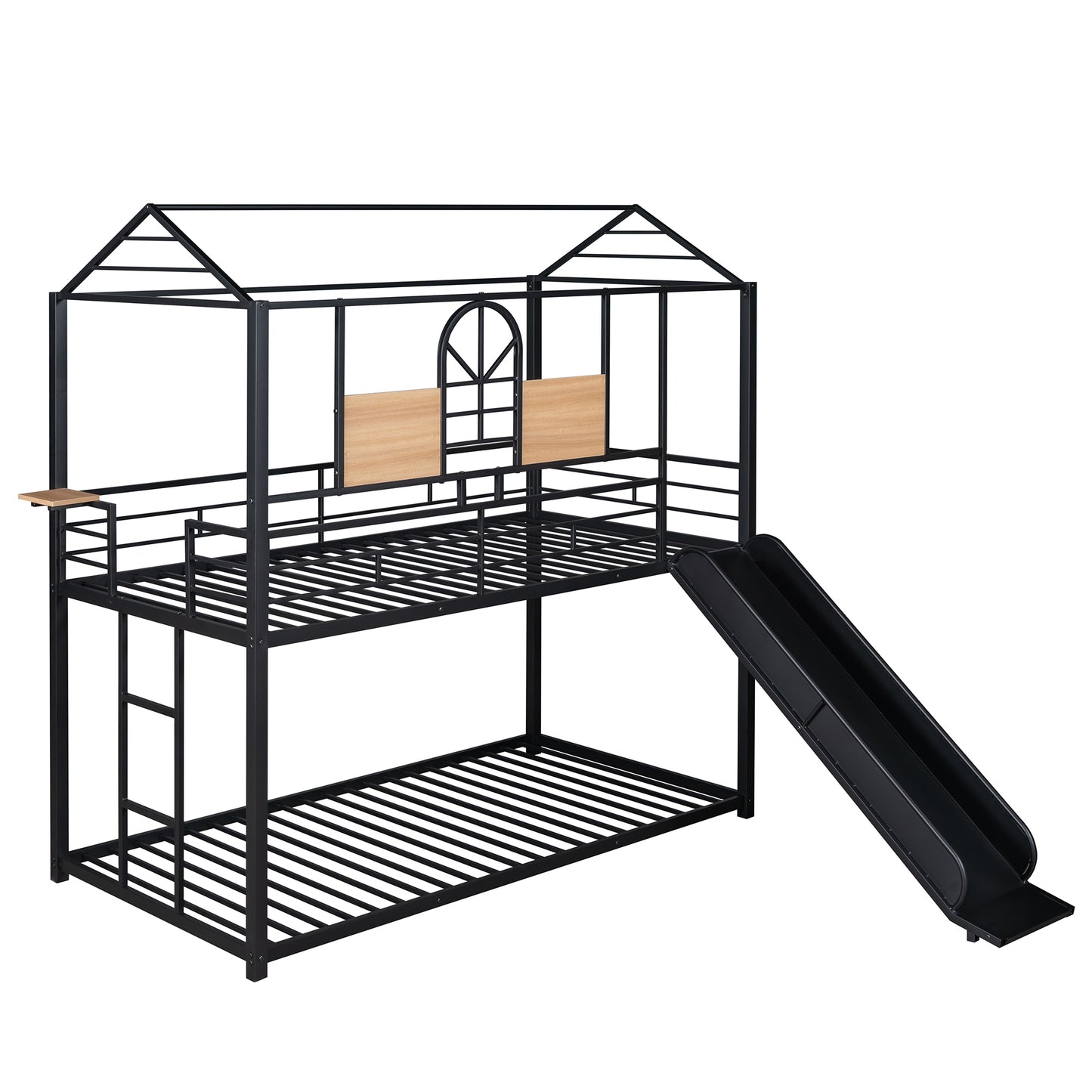 Metal Bunk Bed with Playhouse Design and Slide in Multiple Color Options