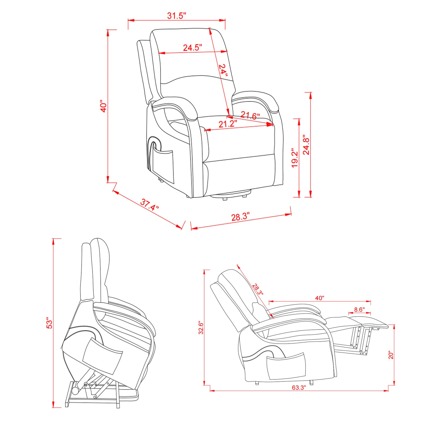 Electric Power Lift Recliner Chair with Massage and Heating, Dark Grey Linen Fabric