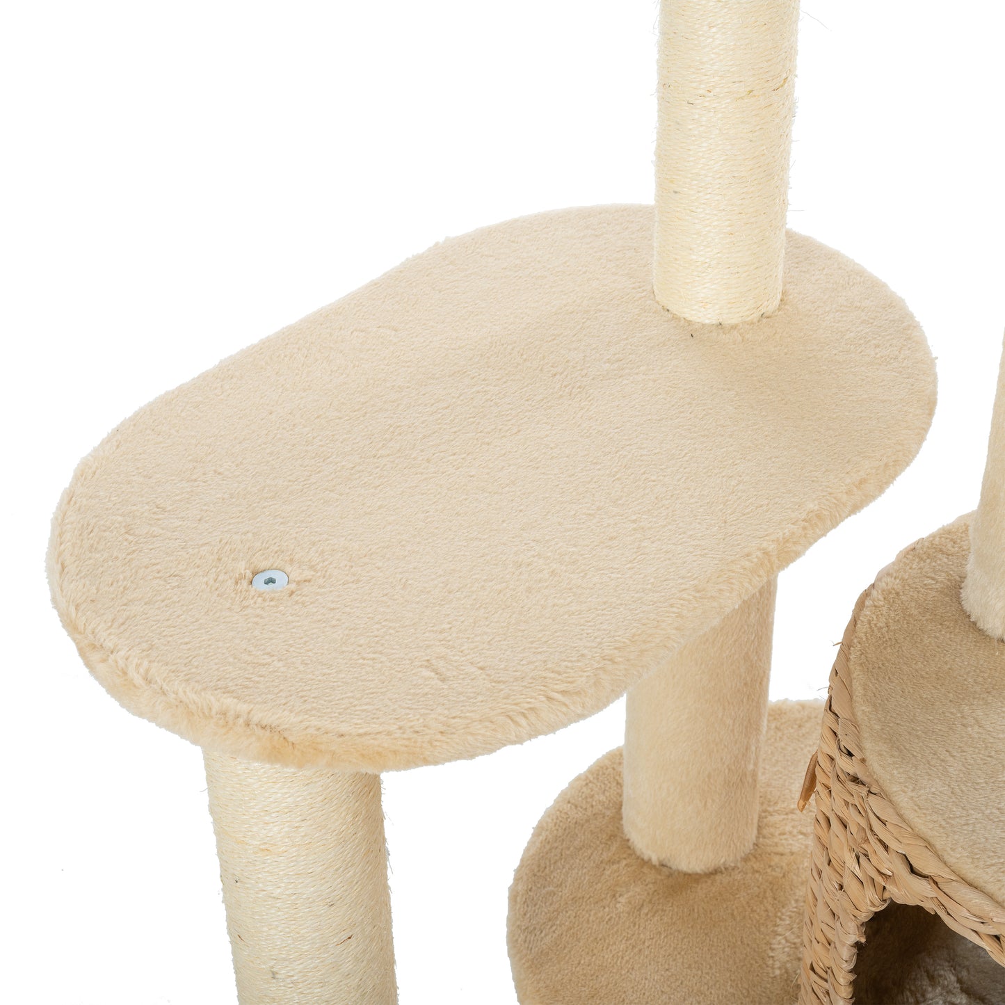 Cat Tree, 59-Inch Cat Tower for Indoor Cats, Plush Multi-Level Cat Condo with 2 Perches, 2 Caves, Cozy Basket and Scratching Board, Beige