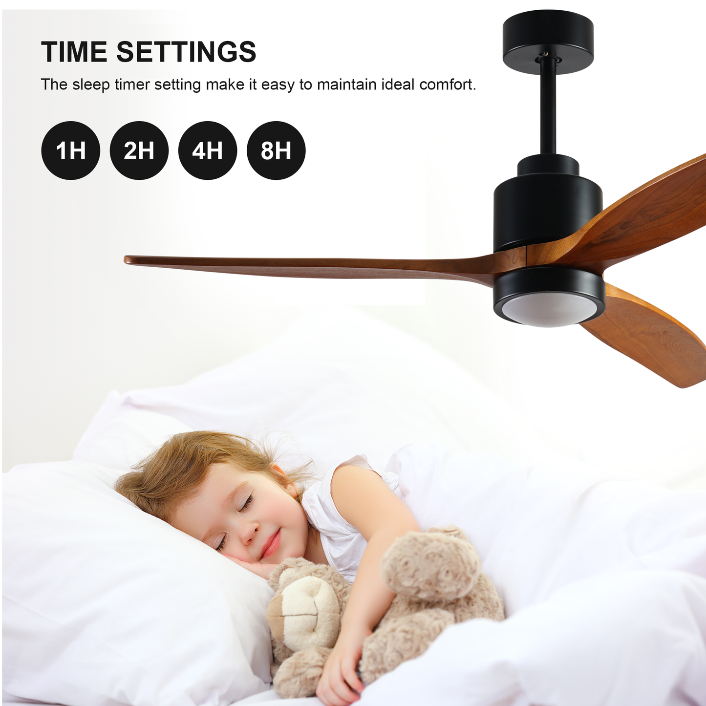 52-inch Elegant Wood Ceiling Fan with Dimmable LED Lights