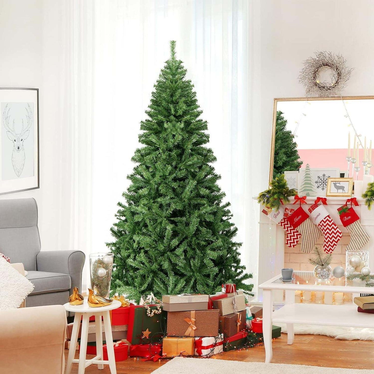 7.5Ft Pre-Lit Christmas Tree with Automatic Branch Drop
