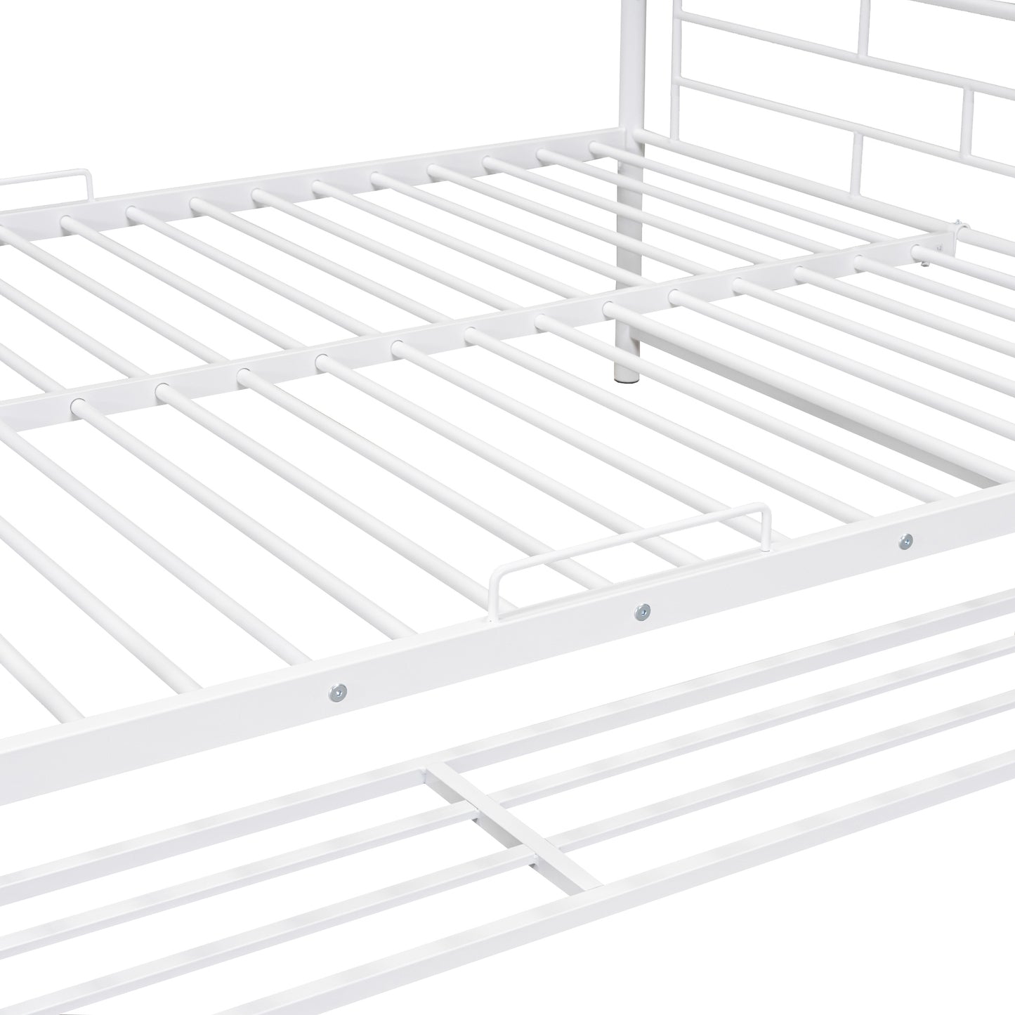 Full Metal Bunk Bed with Shelf and Guardrails in White, Full Over Full