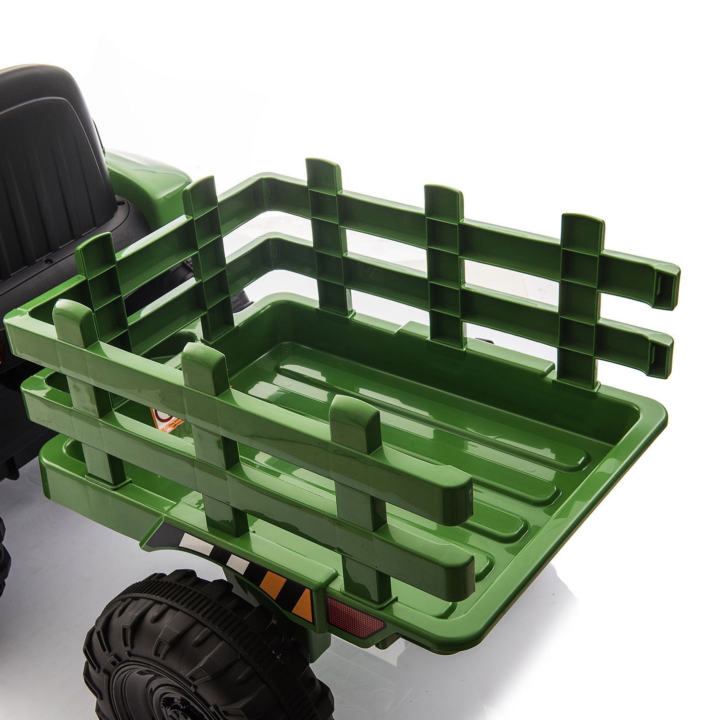 12V Kids Dark Green Ride-On Tractor with Trailer, Music, LED Lights, and USB