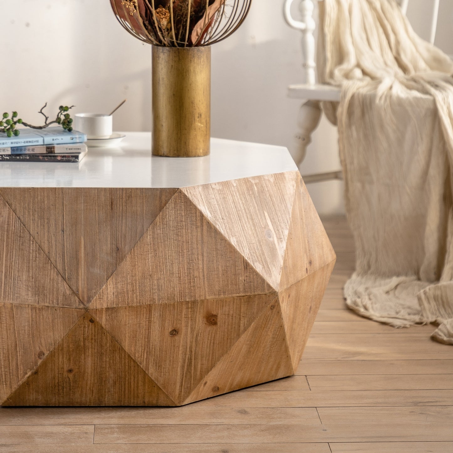 Vintage American Style White Coffee Table with Three-Dimensional Embossed Pattern Design