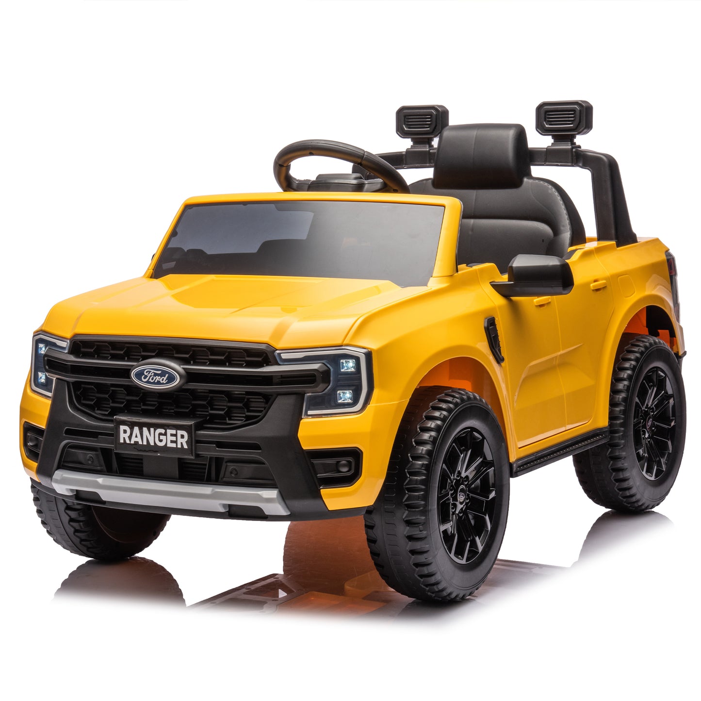 12V Kids Ride On Car W/Parents Remote Control,Licensed Ford Ranger,2WD,Rear wheel suspension,Low Start,Headlight,Horn,MP3,Bluetooth,Adjustable speed,Speed 1.86-4.97 mph for kids aged 3-6.