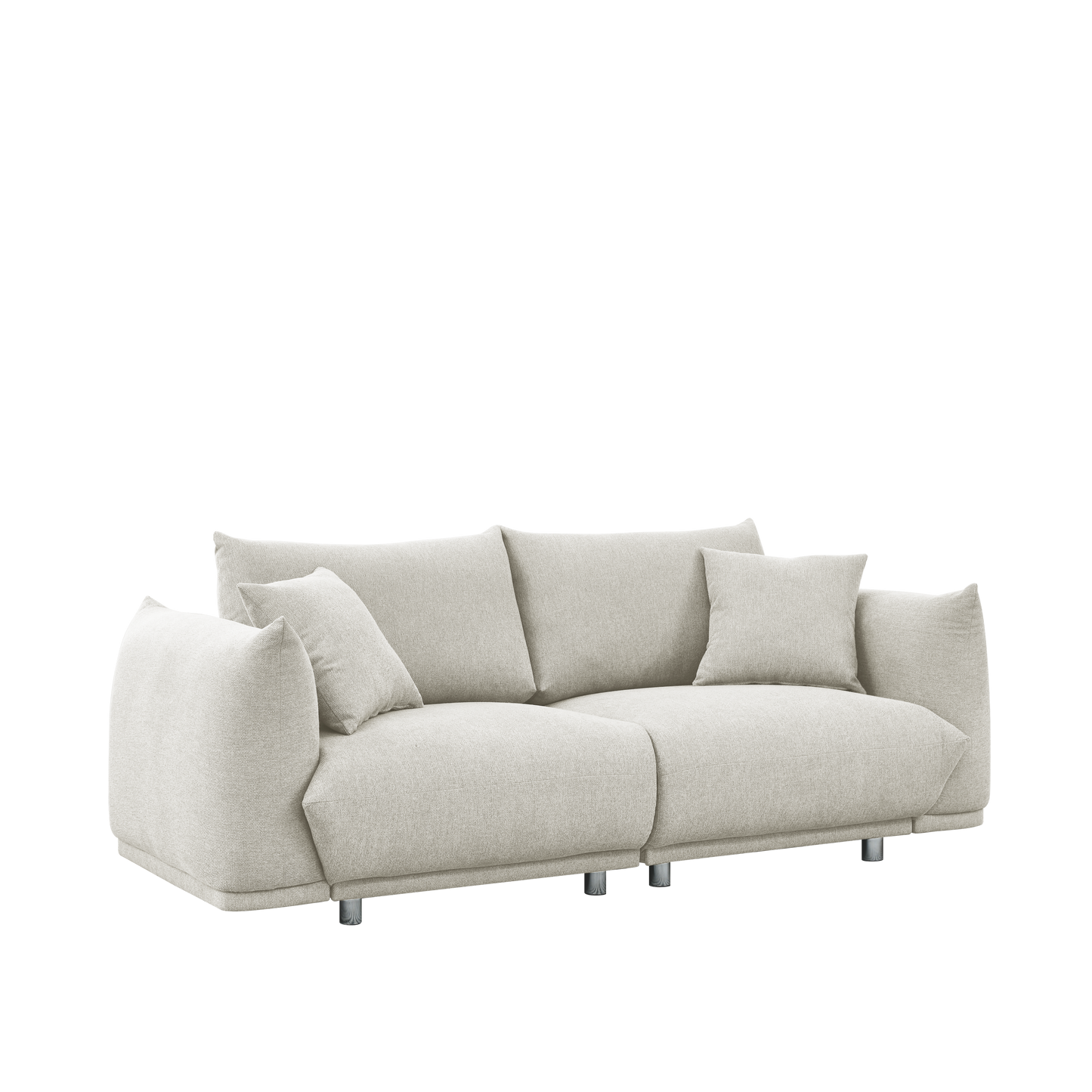 Modern Beige 2-Seat Sofa with Pillows and Solid Wood Frame