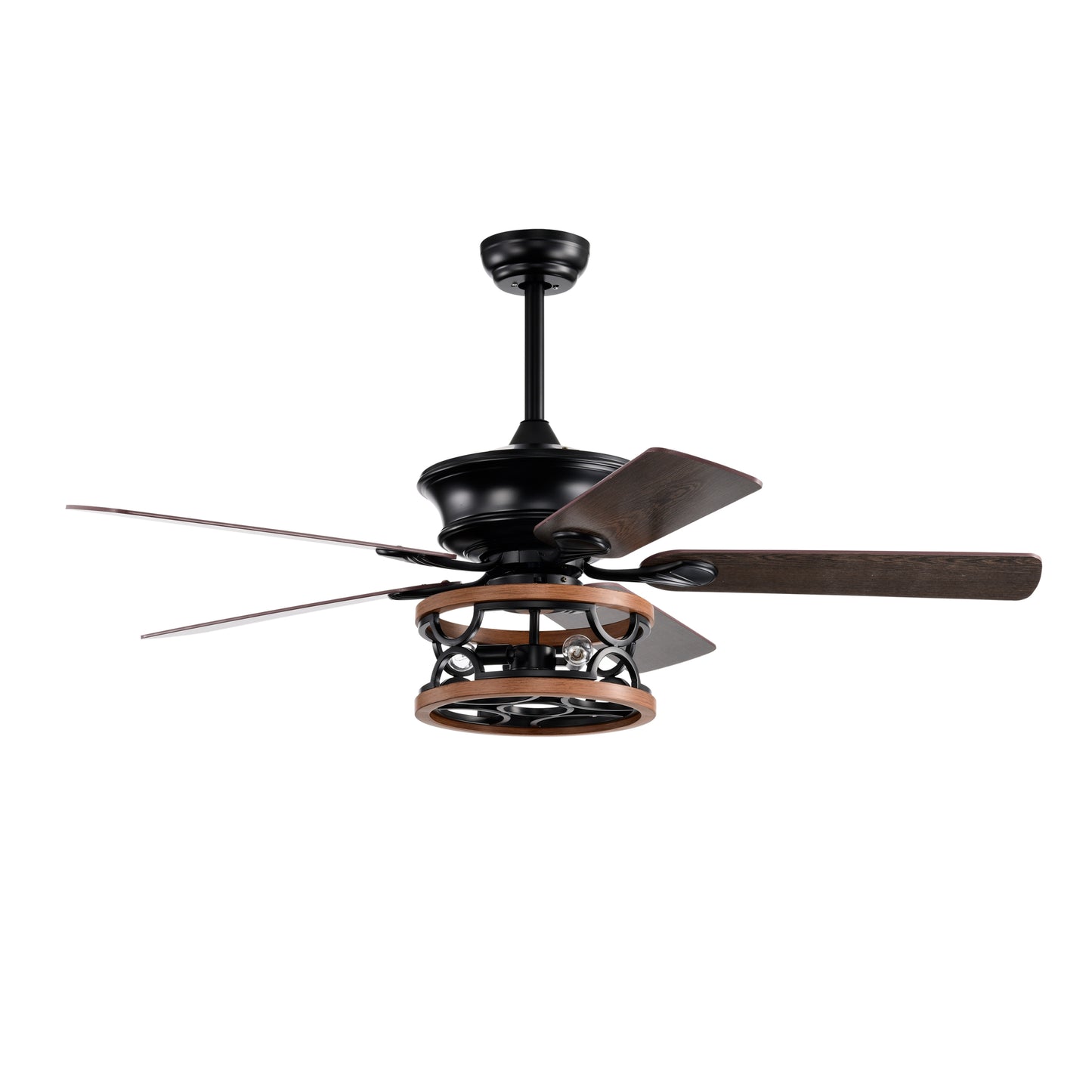 Farmhouse Ceiling Fan with Reversible Airflow, Remote Control, and Caged Light Fixture