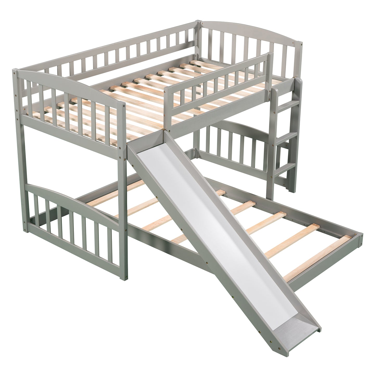 Gray Twin Bunk Bed with Slide, Ladder, and Space-efficient Design