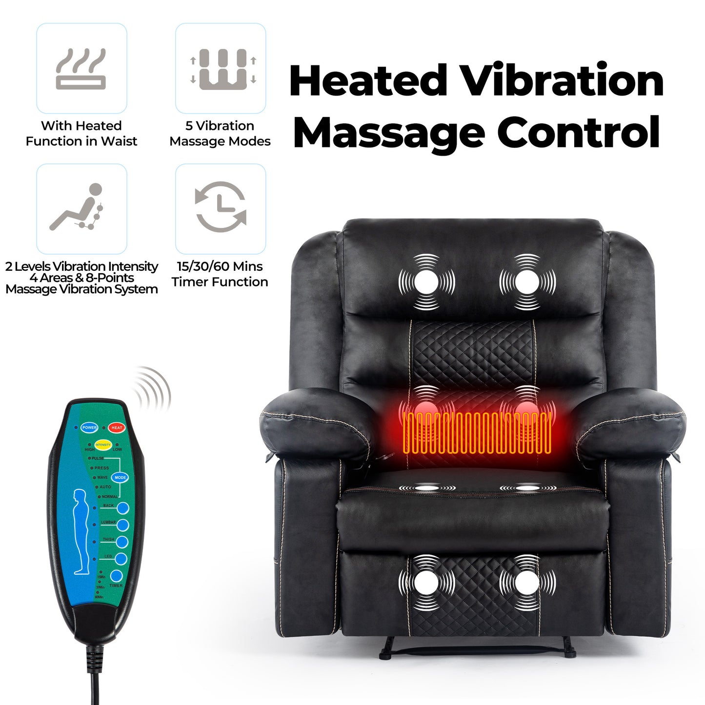 Breathable Leather Massage Recliner Chair with Extended Width and Full-Body Support and Multi-Reclining Mode