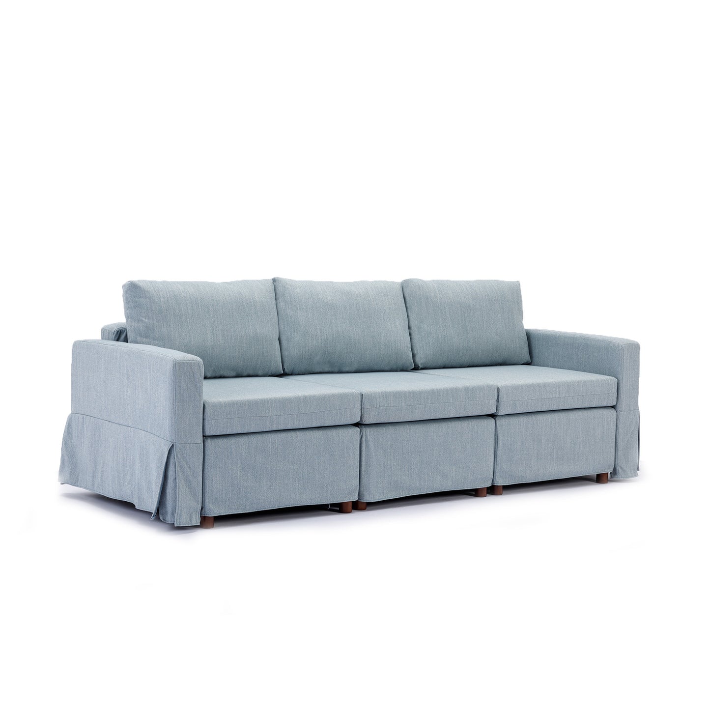 Light Blue Modular Sectional Sofa Set with Ottoman, Removable/Washable Cushions