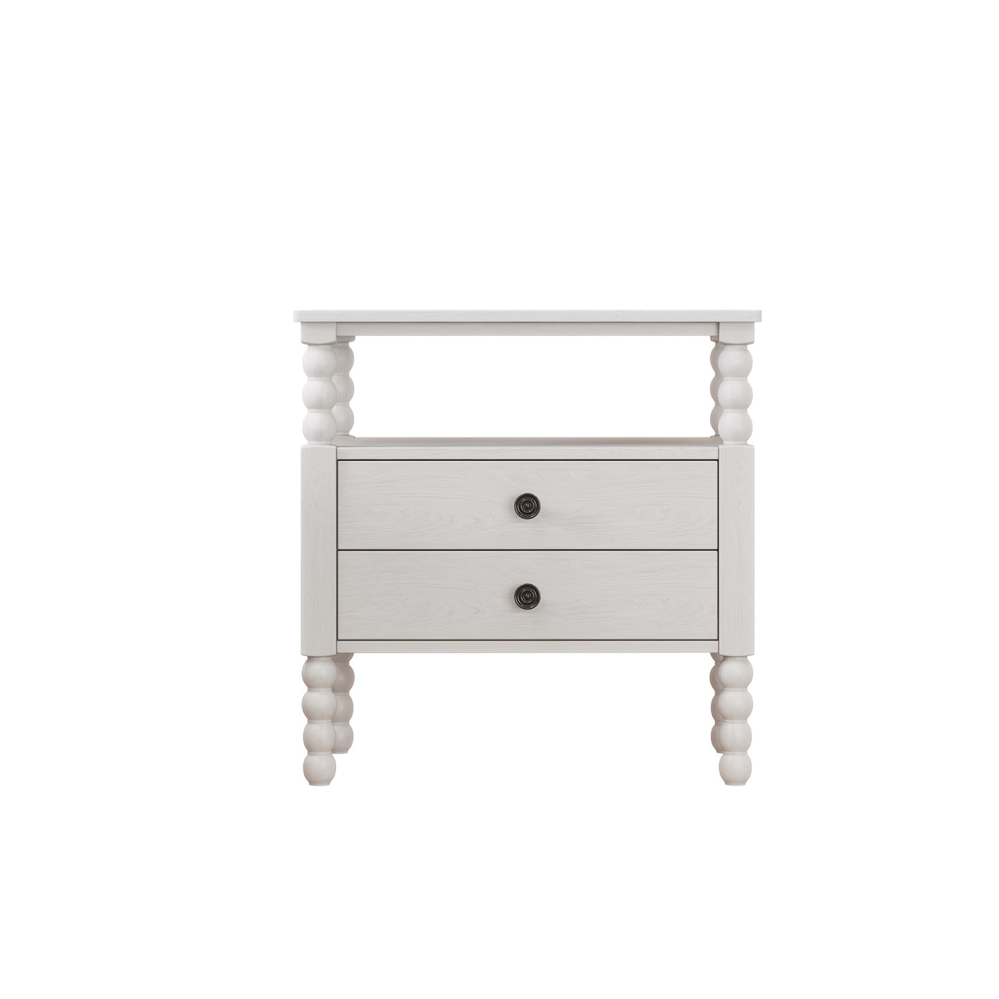 Gourd Shaped Leg 2 Drawer Nightstand, Antique White