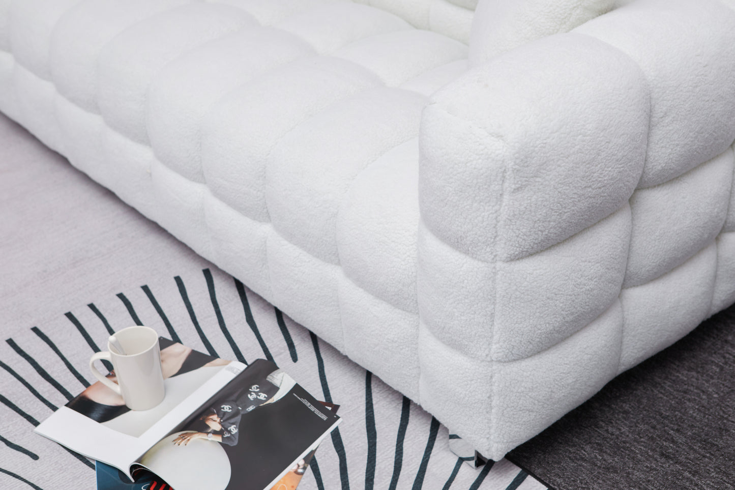 Beige White Sofa with Two Pillows, 81 Inches - Perfect for Living Room and Bedroom