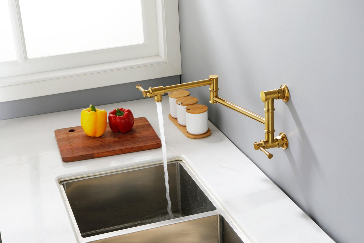 Pot Filler Faucet Wall Mount Pot Filler Faucet, Modern Brass Pot Filler Two-Attachment Wall Mount
 Folding Kitchen Pot Filler Swing Arm