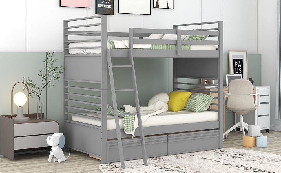 Gray Twin Bunk Bed with Storage Drawers for Stylish Sleepovers