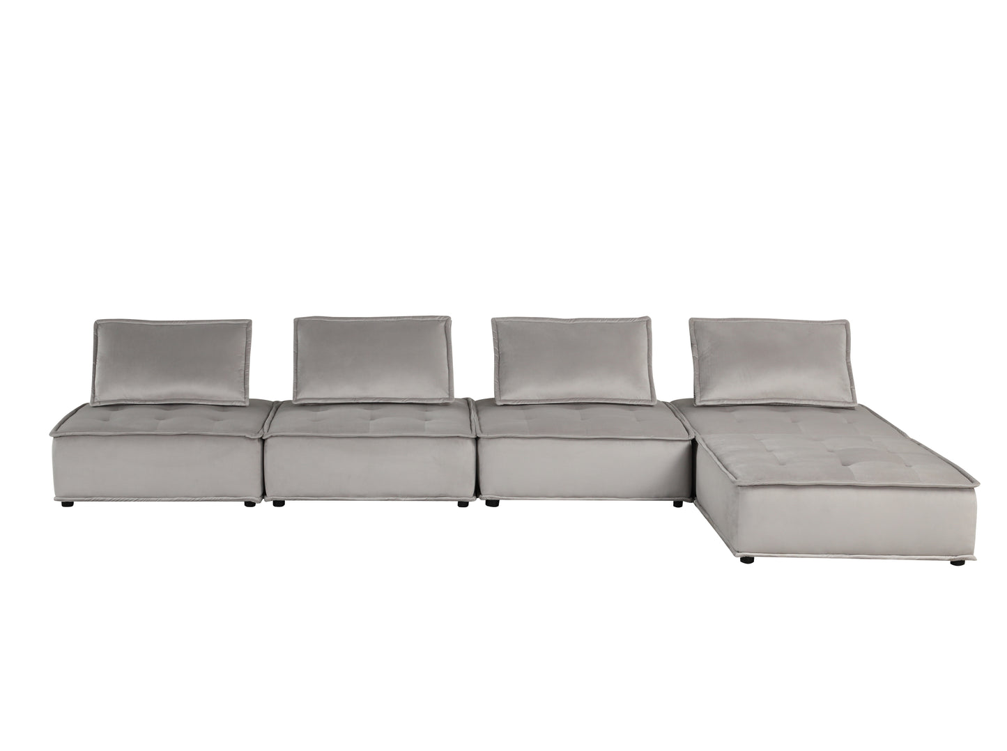 Luxurious Anna Light Gray Velvet 5 Piece Sectional Sofa Ottoman