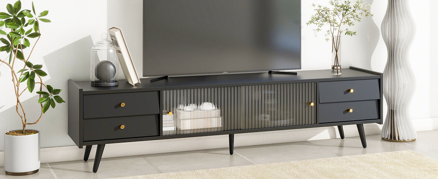 Contemporary Black TV Stand with Elegant Golden Accents