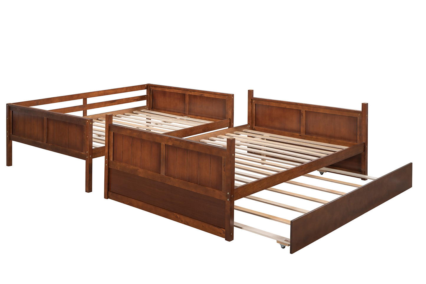 Versatile Full-Size Bunk Bed with Trundle in Walnut